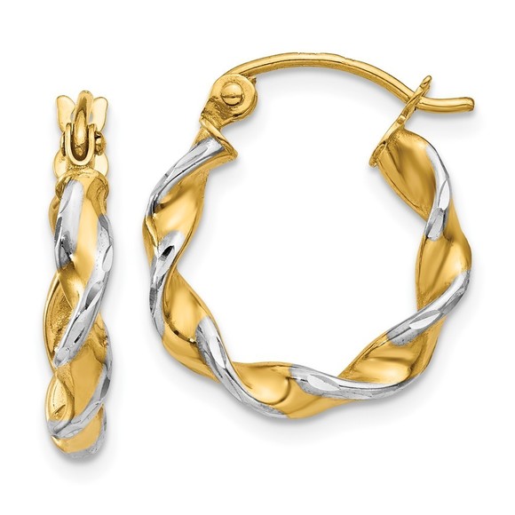 14k Yellow GoldWhite 2.75mm Fancy Twisted Hoop Earring 10 L x 15.5 mm W